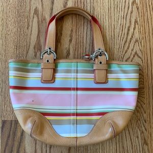 Coach Hampton Multi Stripe Leather Trim Handbag